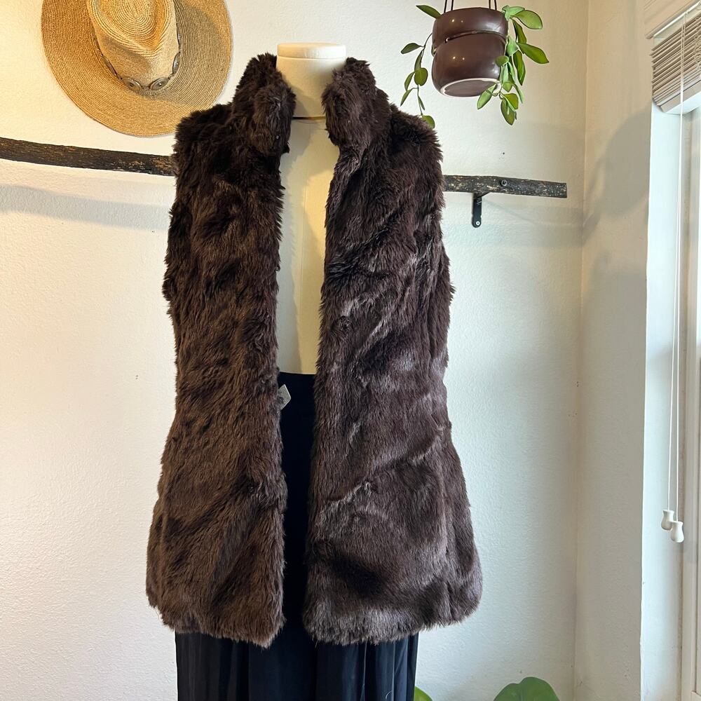 Banana Republic Heritage Collection Chocolate Brown Fur Long Vest Size Small